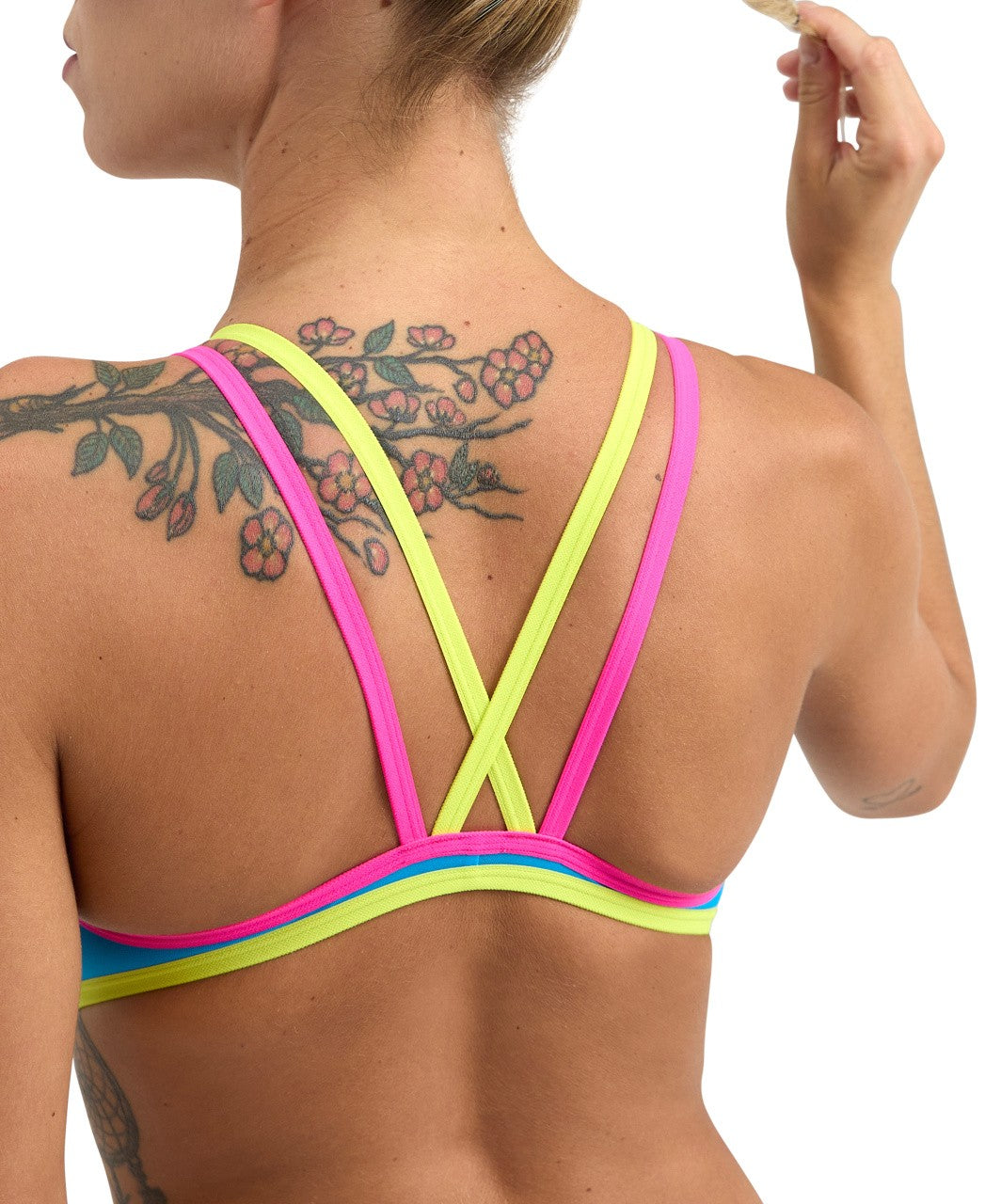 W One Double Cross Back One Piece turquoise-fluopink