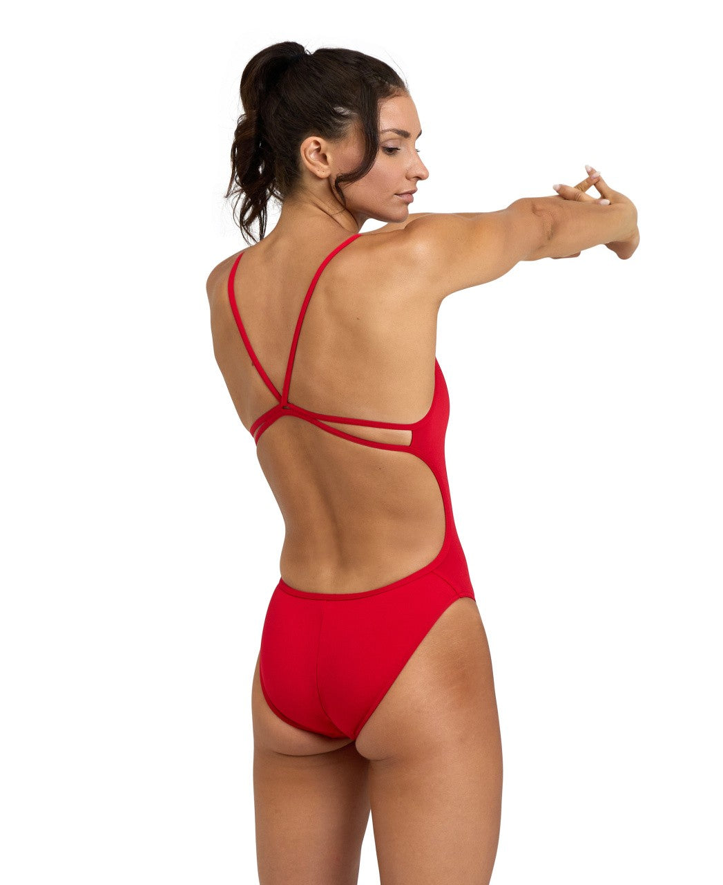 W Swimsuit Lace Back Solid red-white